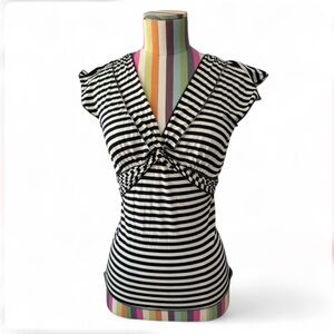 Max Edition Striped Babydoll Top Flutter Sleeve